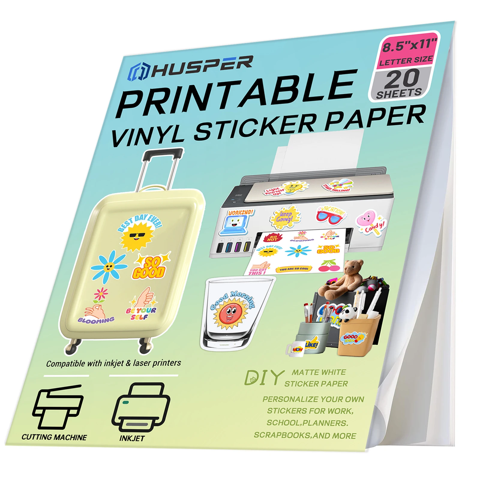 Самоклеящиеся листы формата Letter (10/20) для струйной печати, матовая белая водостойкая виниловая бумага для наклеек
Самоклеящиеся листы формата Letter (10/20) для струйной печати, матовая белая водостойкая виниловая бумага для наклеек