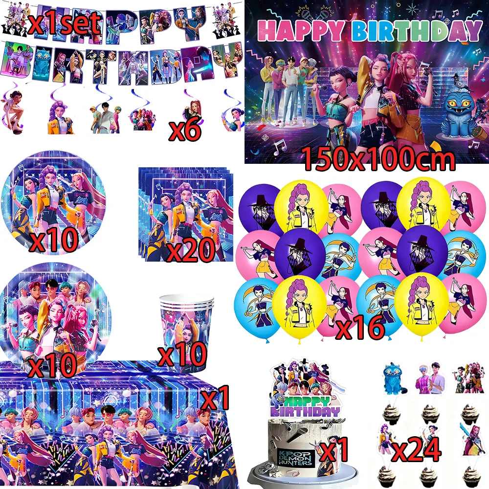 Kpop Demon Hunters Birthday Decoration Disposable Party Plates Tablecloth Cake Decoration Children Baby Shower Party Supplies
Kpop Demon Hunters Birthday Decoration Disposable Party Plates Tablecloth Cake Decoration Children Baby Shower Party Supplies