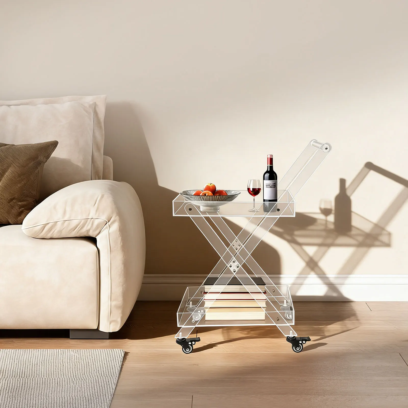 2-Tier Acrylic Storage Cart on Mobile Wheels with Lockable Features for Smooth Secure Movement Practical Storage Solution
2-Tier Acrylic Storage Cart on Mobile Wheels with Lockable Features for Smooth Secure Movement Practical Storage Solution