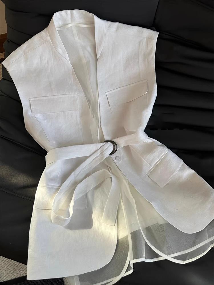 Ele White Linen Belted Waist Vest Women's Summer Design Unique Svel Top Faionable Versatile Belted Sle
Ele White Linen Belted Waist Vest Women's Summer Design Unique Svel Top Faionable Versatile Belted Sle