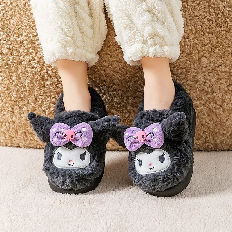 Детские тапочки, домашняя обувь, зимняя обувь на хлопковом каблуке для девочек, теплая нескользящая обувь с мягкой подошвой, черная, розовая, размер 18–22 см