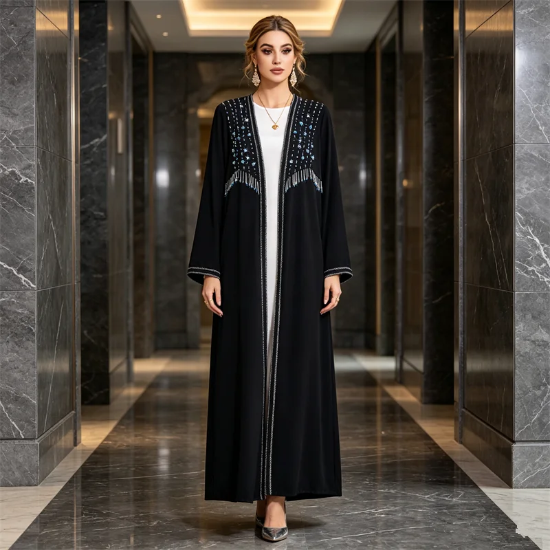 2026 New Dubai Abaya Tassel Beads Kimono Cardigan Women Muslim Dress Kaftan Islam Jalabiya Kebaya Caftan Marocain Femme Robe
2026 New Dubai Abaya Tassel Beads Kimono Cardigan Women Muslim Dress Kaftan Islam Jalabiya Kebaya Caftan Marocain Femme Robe