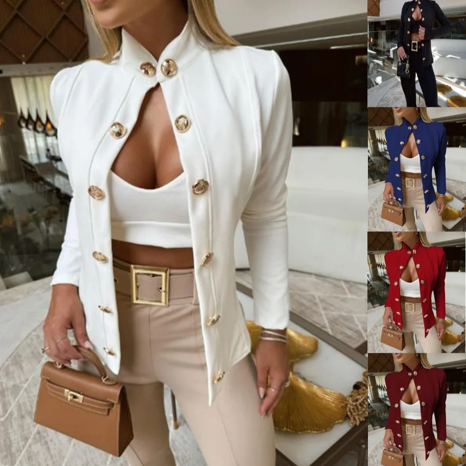 Elegant Women's Stand-up Collar Blazers Long Sleeve Slim Fashion Double-breasted Small Suit Jacket Streetwear White Thin Coats
Elegant Women's Stand-up Collar Blazers Long Sleeve Slim Fashion Double-breasted Small Suit Jacket Streetwear White Thin Coats