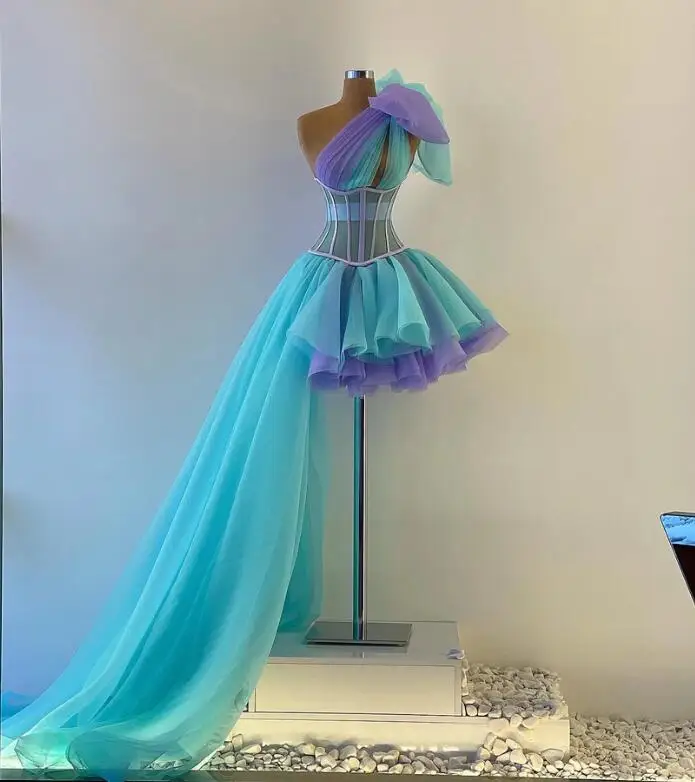 Lilac and Mint Short Prom Birthday Dresses with Ribbon One Shoulder Corset Top Tutu Skirt Graduation Cocktail Gown
Lilac and Mint Short Prom Birthday Dresses with Ribbon One Shoulder Corset Top Tutu Skirt Graduation Cocktail Gown
