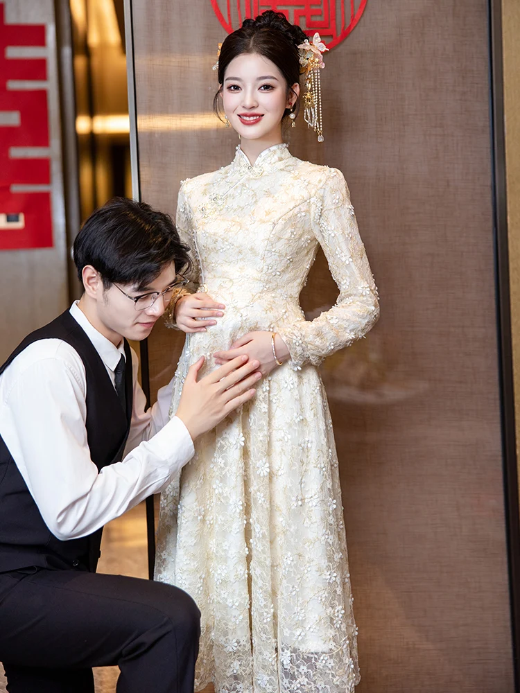 New Chinese Sle Materni Qipao Wedding Dr Long Sve Engagement Return Home plus Size Belly Covering Spring Faion
New Chinese Sle Materni Qipao Wedding Dr Long Sve Engagement Return Home plus Size Belly Covering Spring Faion