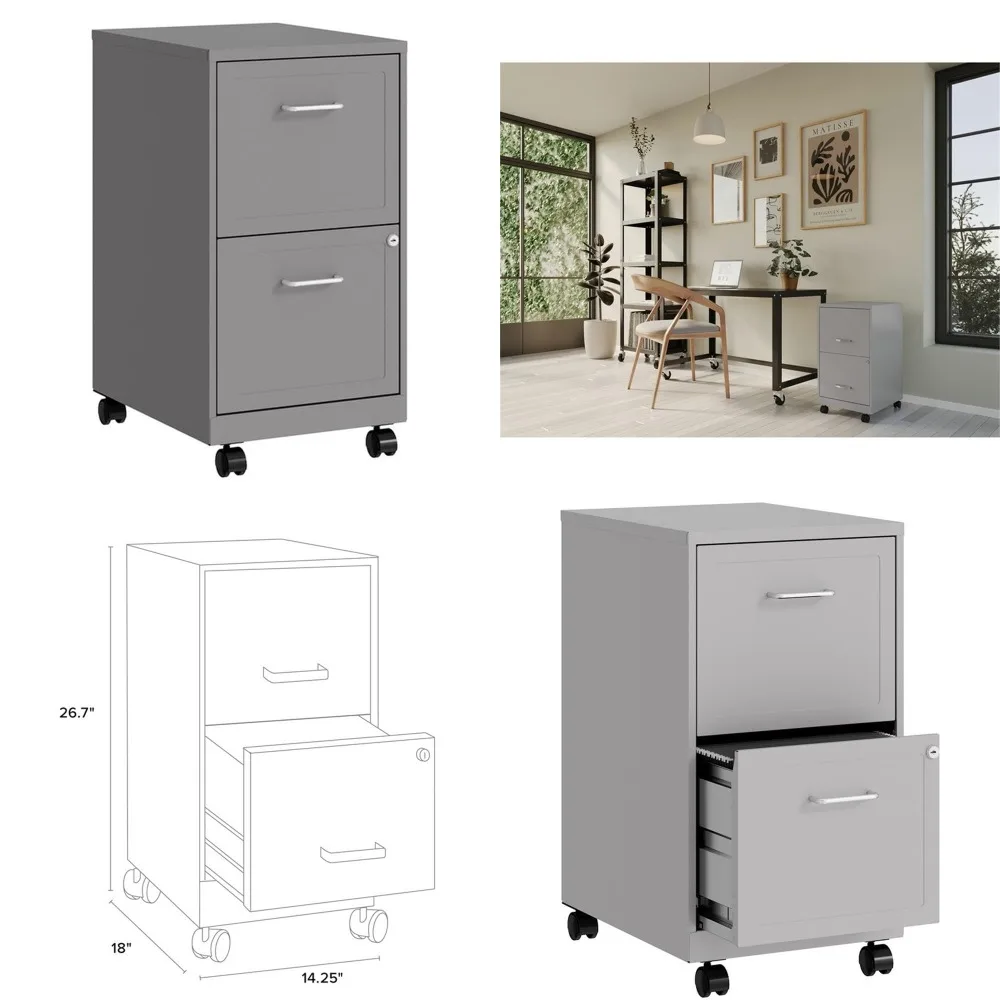 18" 2-Drawer Metal Mobile Filing Cabinet, Arctic Silver Finish, Locking Design with Easy Roll Casters, Stylish, Customized
18" 2-Drawer Metal Mobile Filing Cabinet, Arctic Silver Finish, Locking Design with Easy Roll Casters, Stylish, Customized