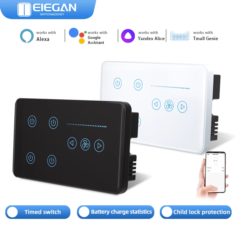 ELEGAN Smart Switch Wifi Tuya Light 4 Gang Switch Ceiling Fan Switches Smart Life Glass Touch Panel Support Alexa Google Home
ELEGAN Smart Switch Wifi Tuya Light 4 Gang Switch Ceiling Fan Switches Smart Life Glass Touch Panel Support Alexa Google Home