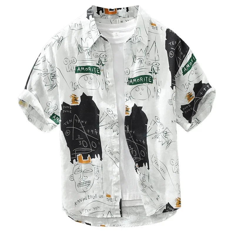 Men's trend, personality, fresh printing, short sleeved shirt, loose and casual, oversized, fashionable, pure linen shirt
Men's trend, personality, fresh printing, short sleeved shirt, loose and casual, oversized, fashionable, pure linen shirt