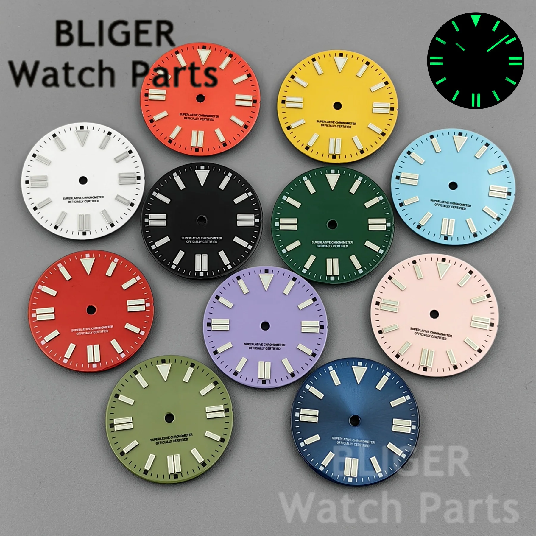 BLIGER 29 мм стерильный светящийся желтый, черный, зеленый, фиолетовый циферблат для часов NH35 NH36 Miyota8215 ETA2824, аксессуары для часов с механизмом
BLIGER 29 мм стерильный светящийся желтый, черный, зеленый, фиолетовый циферблат для часов NH35 NH36 Miyota8215 ETA2824, аксессуары для часов с механизмом