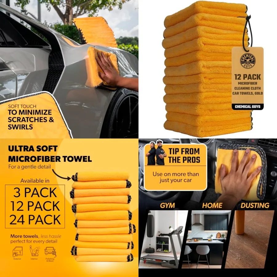 Professional Grade Premium Microfiber Towels for Cars, Gold, 16" x 16", Ultra-Soft and Scratch-Free Car Detailing Cloths for Trucks, Motorcycles, and More - 12 Pack
Professional Grade Premium Microfiber Towels for Cars, Gold, 16" x 16", Ultra-Soft and Scratch-Free Car Detailing Cloths for Trucks, Motorcycles, and More - 12 Pack