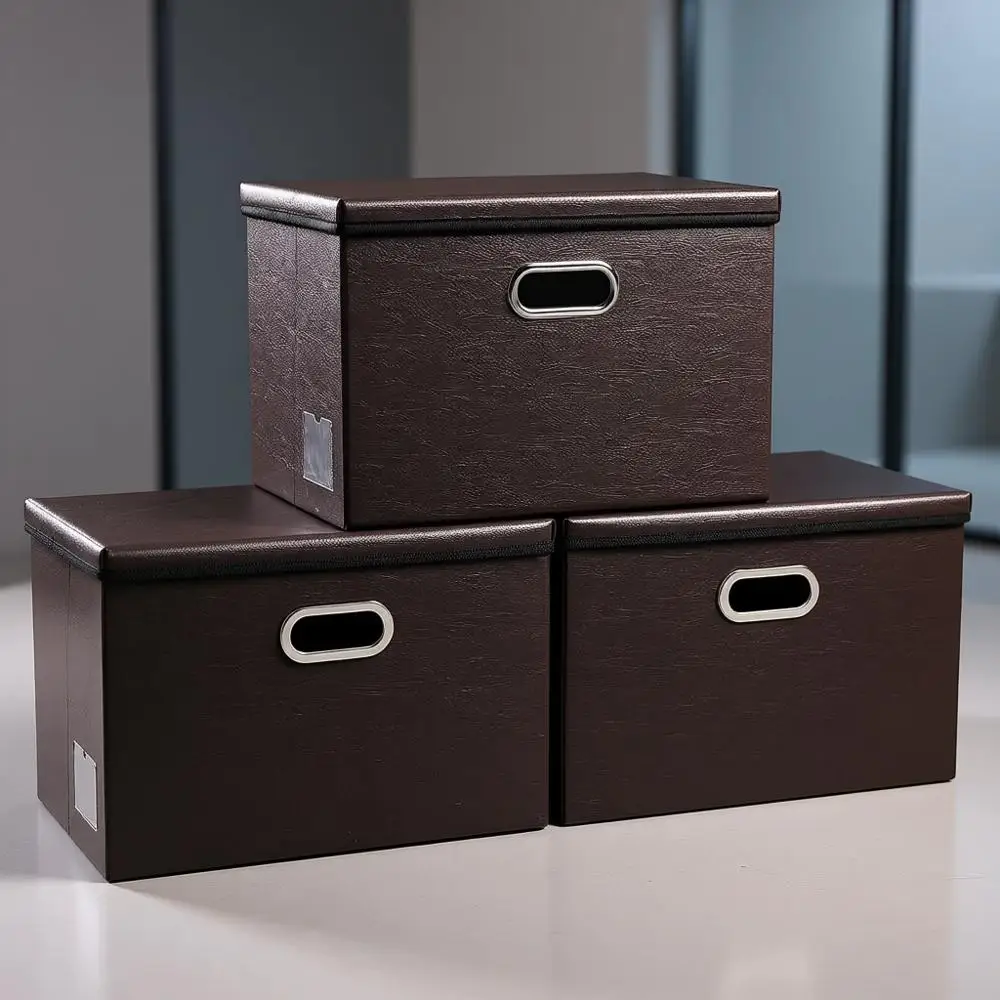 Collapsible Leather Storage Boxes with Lids, 3-Pack, for Home, Bedroom, Closet or Office, Brown, 17.7x11.8x11.8 Inches
Collapsible Leather Storage Boxes with Lids, 3-Pack, for Home, Bedroom, Closet or Office, Brown, 17.7x11.8x11.8 Inches