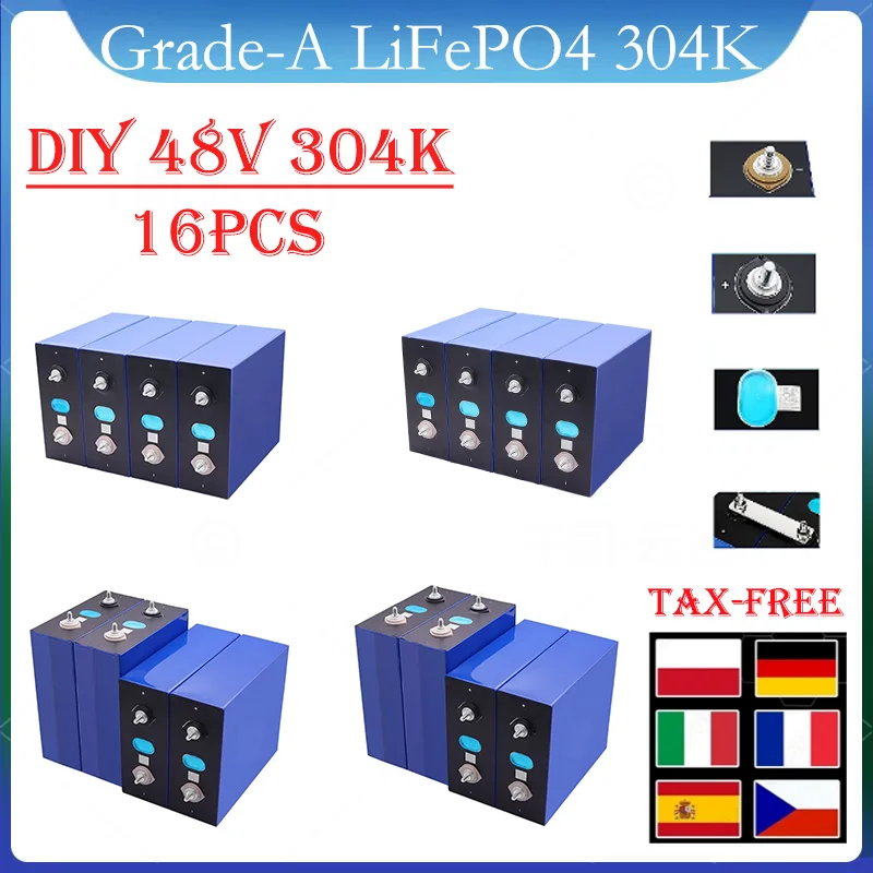 16 шт. новый оригинальный класс A 6000 цикл 3,2 В LiFePo4 304ah 304K DIY RV Солнечный хранилище для гольф-мобиля грузовик перезаряжаемая батарея без налогов
16 шт. новый оригинальный класс A 6000 цикл 3,2 В LiFePo4 304ah 304K DIY RV Солнечный хранилище для гольф-мобиля грузовик перезаряжаемая батарея без налогов