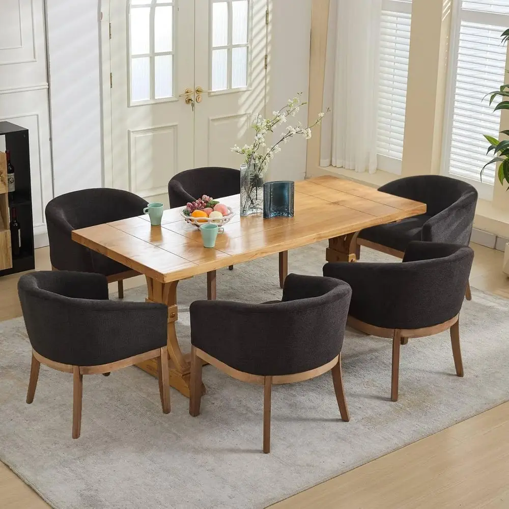 Linen-Covered Barrel Back Dining Chairs Set of 6, 19 Wide with Adjustable Wood Legs, Black Accent Chairs for Kitchen and Dining
Linen-Covered Barrel Back Dining Chairs Set of 6, 19 Wide with Adjustable Wood Legs, Black Accent Chairs for Kitchen and Dining