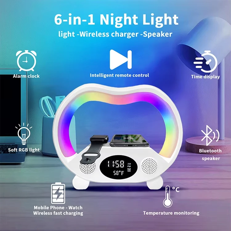 Умный Bluetooth Интеллектуальный светодиодный ночник Настольная лампа 6 в 1, пульт дистанционного управления, многофункциональное беспроводное зарядное устройство, Bluetooth-динамик
Умный Bluetooth Интеллектуальный светодиодный ночник Настольная лампа 6 в 1, пульт дистанционного управления, многофункциональное беспроводное зарядное устройство, Bluetooth-динамик