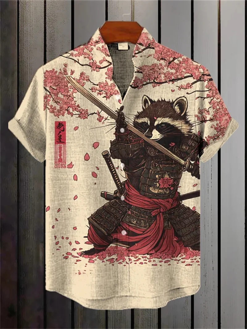 New trendy and cool short sleeved shirt for men, raccoon warrior, cherry blossom printed casual top clothing
New trendy and cool short sleeved shirt for men, raccoon warrior, cherry blossom printed casual top clothing
