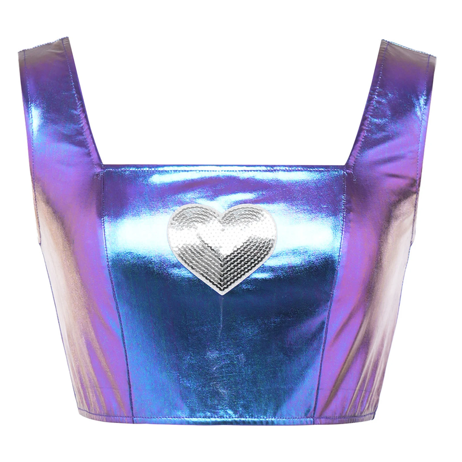 Women Metallic Shiny Sequined Heart Cropped Tank Top Square Neck Sleeveless Top Rave Party Vest for Street Modern Dance Clubwear
Women Metallic Shiny Sequined Heart Cropped Tank Top Square Neck Sleeveless Top Rave Party Vest for Street Modern Dance Clubwear