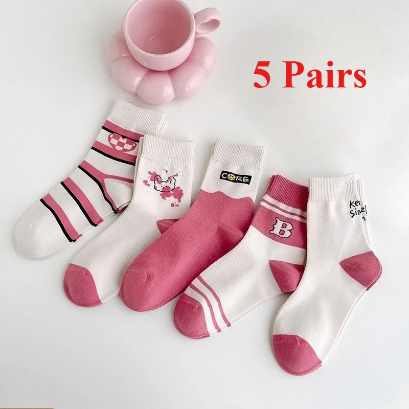 5 пар женских носков в корейском японском стиле с рисунком розового цвета в стиле Харадзюку, носки средней длины, дышащие повседневные короткие хлопковые носки
5 пар женских носков в корейском японском стиле с рисунком розового цвета в стиле Харадзюку, носки средней длины, дышащие повседневные короткие хлопковые носки