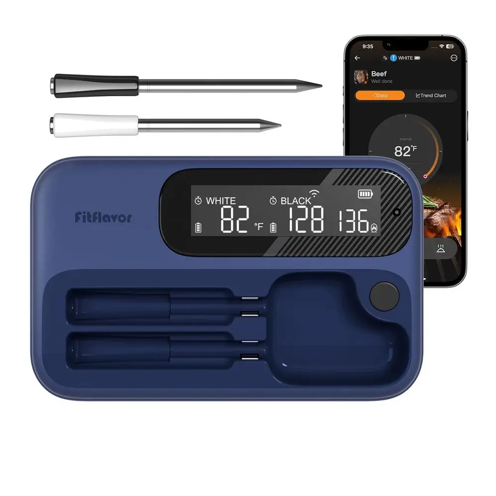 Wireless Dual Probe BBQ Thermometer, Smart Meat Probe for Grilling and Oven Cooking, Rechargeable Bluetooth Connectivity
Wireless Dual Probe BBQ Thermometer, Smart Meat Probe for Grilling and Oven Cooking, Rechargeable Bluetooth Connectivity