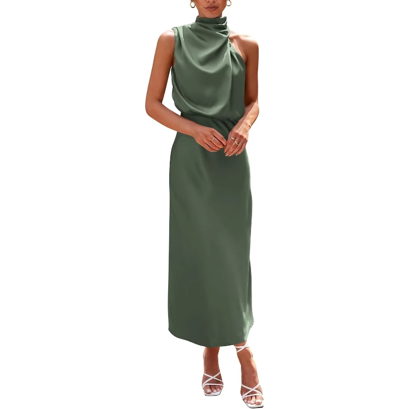 2025 Women Summer Satin Dress Elegant Sleeveless Mock Neck Cocktail Party Maxi Dresses
2025 Women Summer Satin Dress Elegant Sleeveless Mock Neck Cocktail Party Maxi Dresses