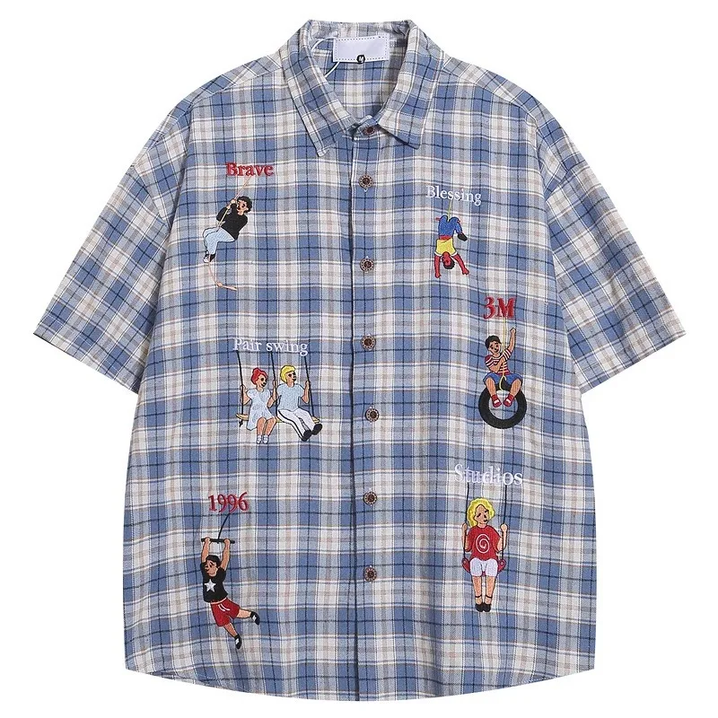 Japanese Retro Embroidery Plaid Shirts for Men & Women Vintage Summer Casual Loose Fit Streetwear Polyester Short Sleeve Shirt
Japanese Retro Embroidery Plaid Shirts for Men & Women Vintage Summer Casual Loose Fit Streetwear Polyester Short Sleeve Shirt