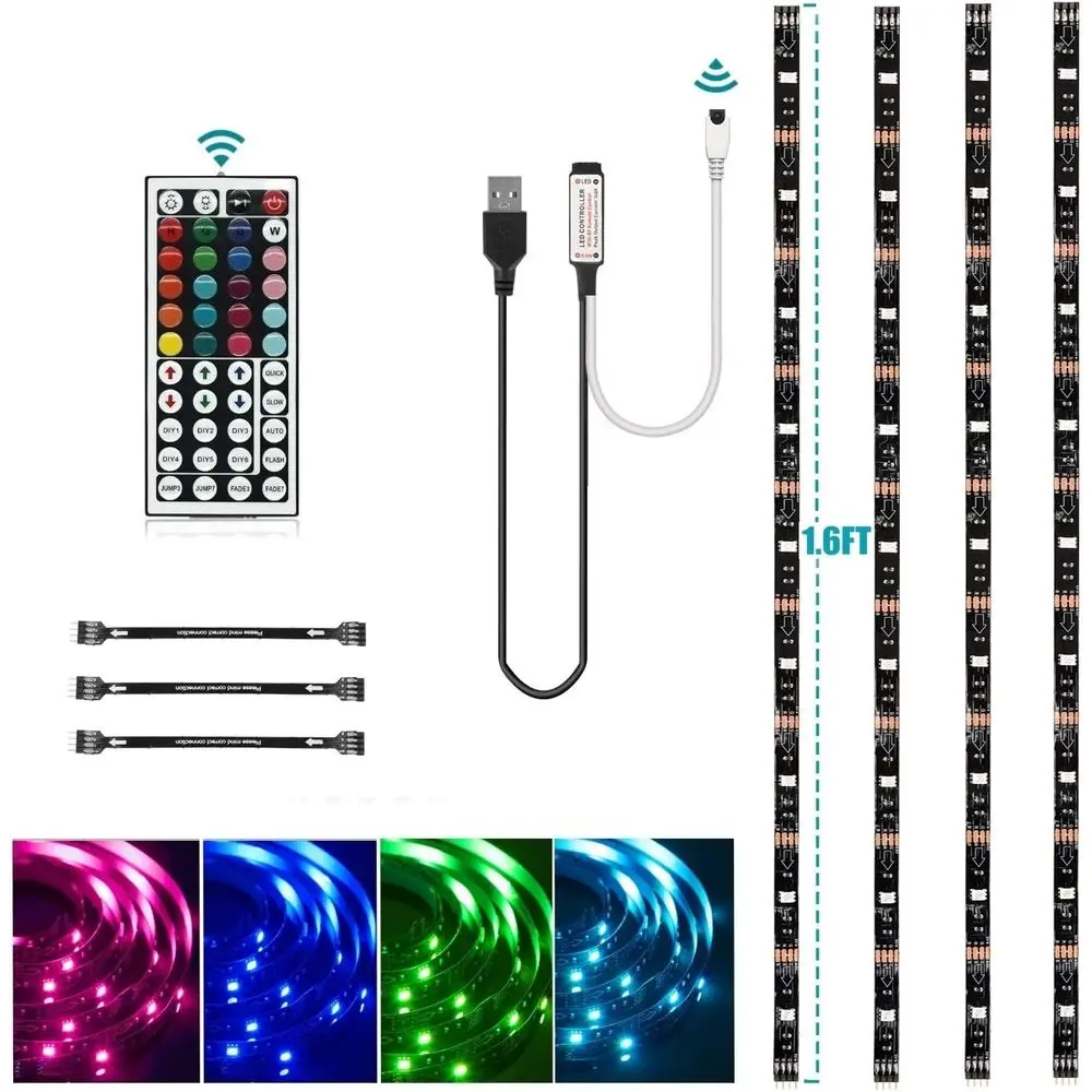 RGB LED Strip Lights Kit: 4 Pre-Cut 1.64ft/6.56ft, Color Changing TV Backlights, Remote Included, Ideal for TVs, PCs, Monitors,
RGB LED Strip Lights Kit: 4 Pre-Cut 1.64ft/6.56ft, Color Changing TV Backlights, Remote Included, Ideal for TVs, PCs, Monitors,