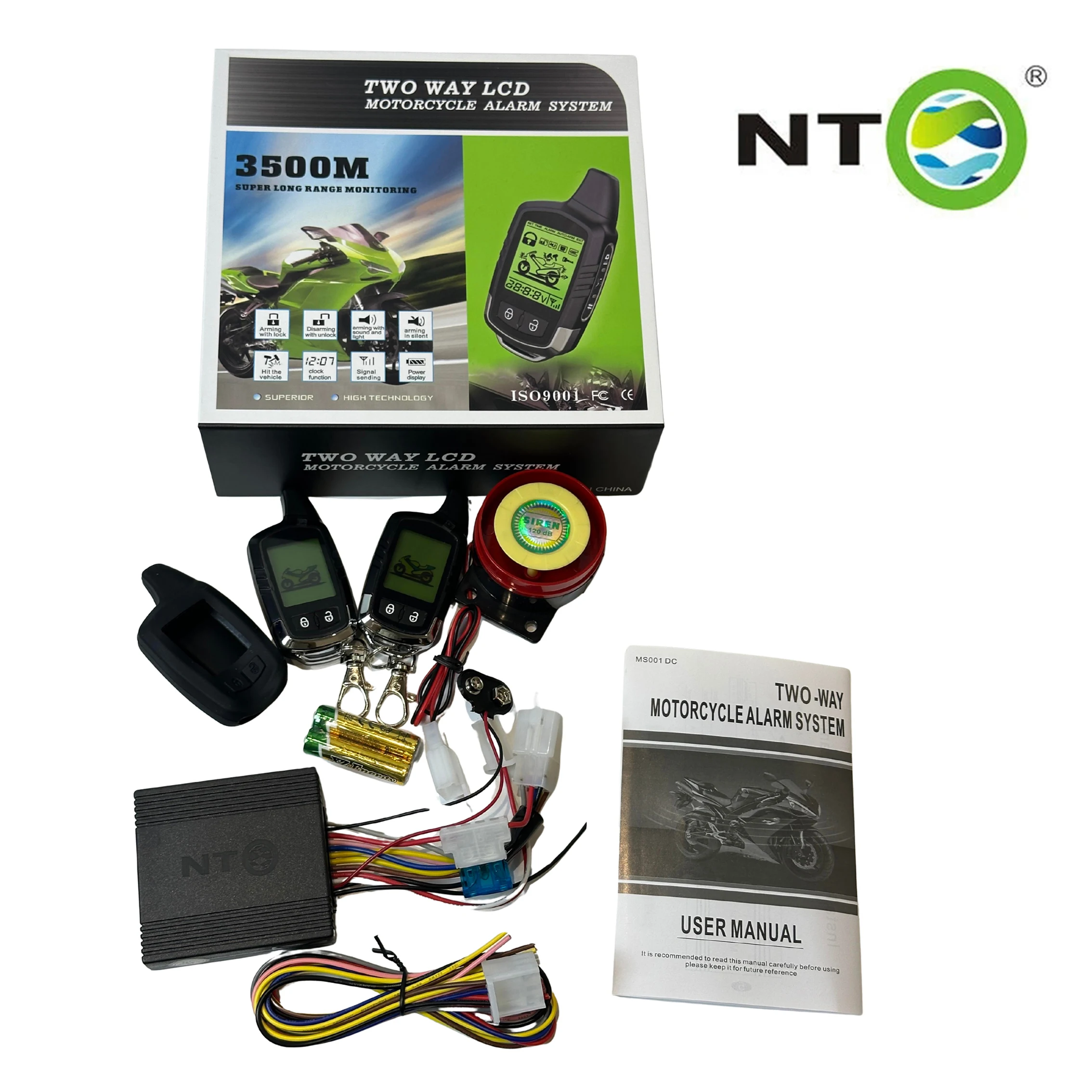 NTO 2 Way Motorcycle Security Alarm Automotive Smart System Wireless Remote Start Engine Central Locking LCD Remote Shock Sensor
NTO 2 Way Motorcycle Security Alarm Automotive Smart System Wireless Remote Start Engine Central Locking LCD Remote Shock Sensor