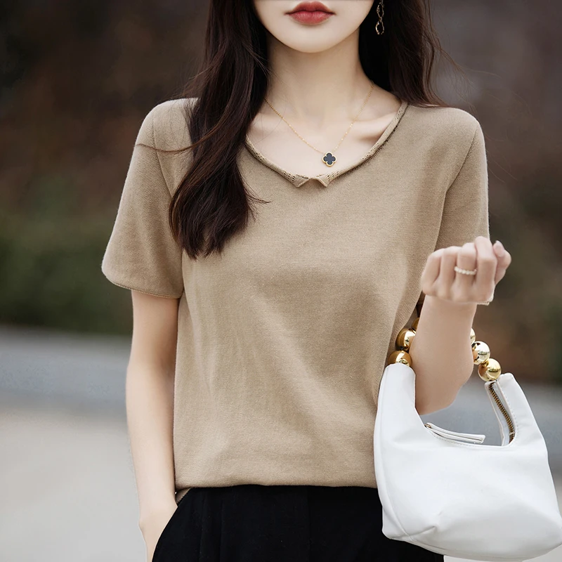 Women's T-shirt Spring/Summer 100% Cotton Sweater Short Sleeve Casual Loose Knitwear Ladies Tops Round Neck Blouse Pullover Tops
Women's T-shirt Spring/Summer 100% Cotton Sweater Short Sleeve Casual Loose Knitwear Ladies Tops Round Neck Blouse Pullover Tops