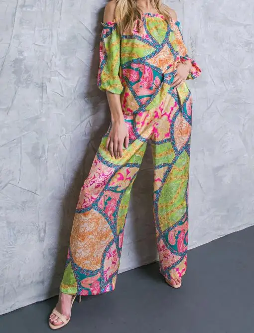Women's Pants Set 2025 Spring Summer Latest Spot New Fashion Printed Off Shoulder Top High Waist Wide Leg Pants Two-Piece Set
Women's Pants Set 2025 Spring Summer Latest Spot New Fashion Printed Off Shoulder Top High Waist Wide Leg Pants Two-Piece Set