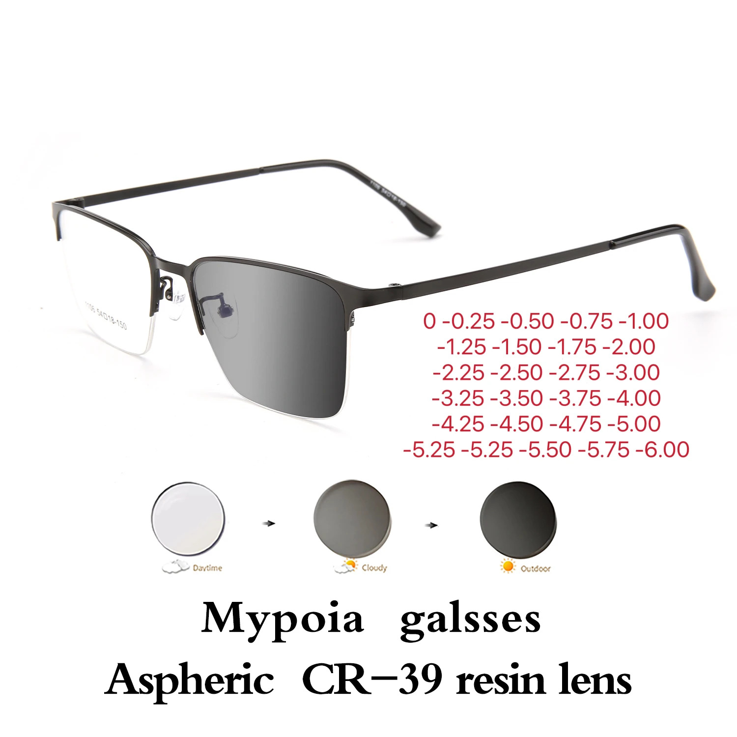 New Sun Photochromic Myopia Eyeglasses Optical Men student Finished Myopia Eyewear prescription Glasses Frame Half Rim -1.0 -4.0
New Sun Photochromic Myopia Eyeglasses Optical Men student Finished Myopia Eyewear prescription Glasses Frame Half Rim -1.0 -4.0