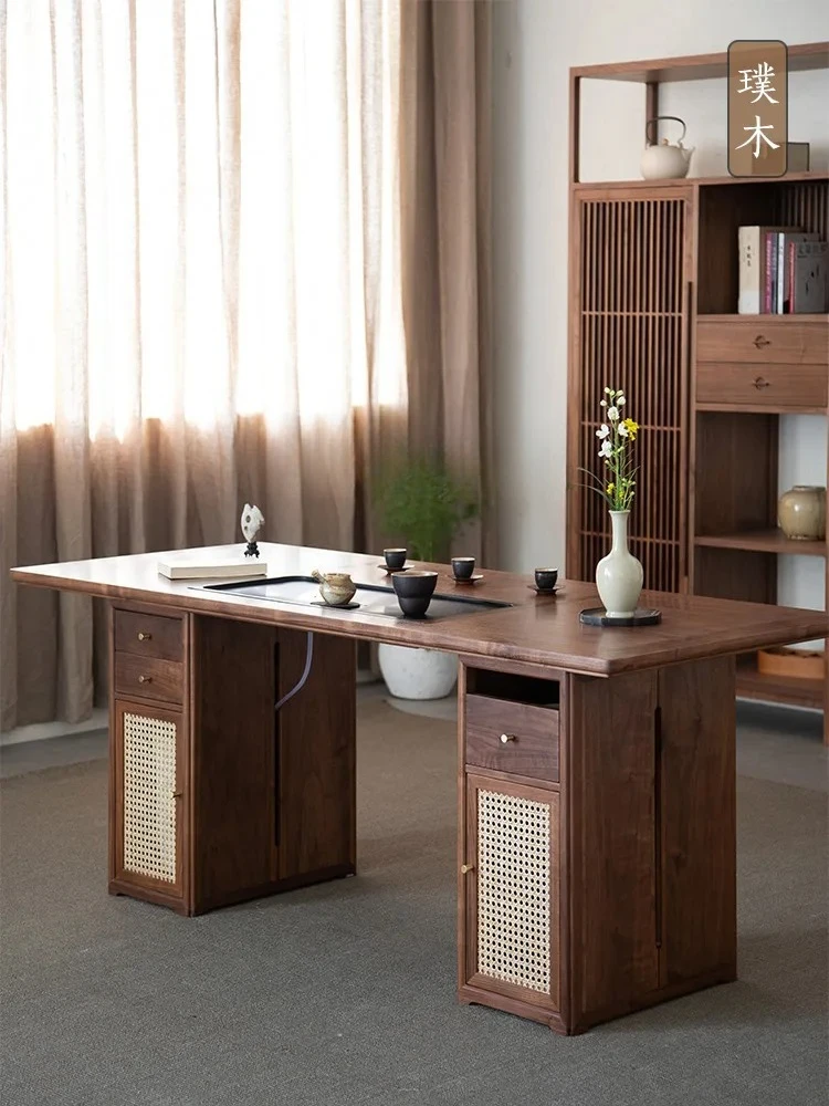 Solid Wood Table-Chair Set Black Walnut Log Office Tea Table Tea Room Tea Making Table
Solid Wood Table-Chair Set Black Walnut Log Office Tea Table Tea Room Tea Making Table