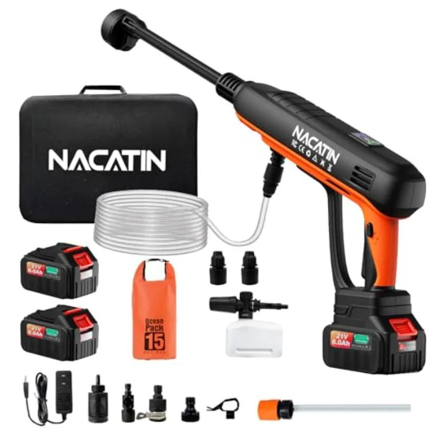 1200PSI Cordless Pressure Washer 2X 6.0Ah Battery Power Washer with Triplex Plunger Pump and Pressure Settings 500W Brushless M
1200PSI Cordless Pressure Washer 2X 6.0Ah Battery Power Washer with Triplex Plunger Pump and Pressure Settings 500W Brushless M