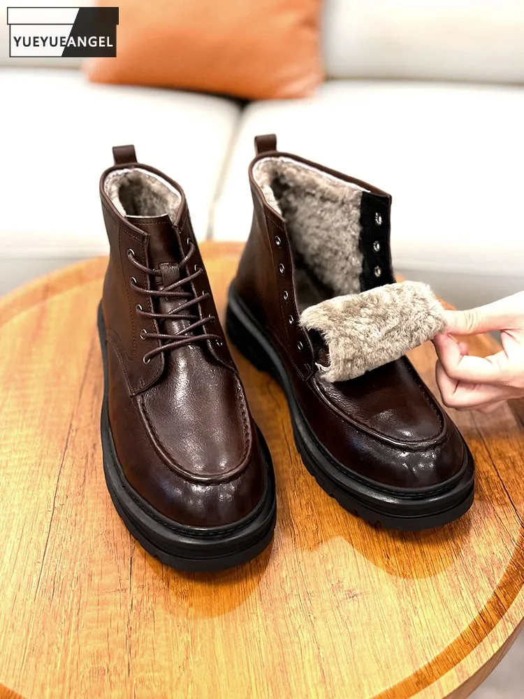 Winter Men Warm Wool Lining Snow Boots Thick Platform Lace Up Business Work Shoes High Top Cowhide Genuine Leather Ankle Boots
Winter Men Warm Wool Lining Snow Boots Thick Platform Lace Up Business Work Shoes High Top Cowhide Genuine Leather Ankle Boots