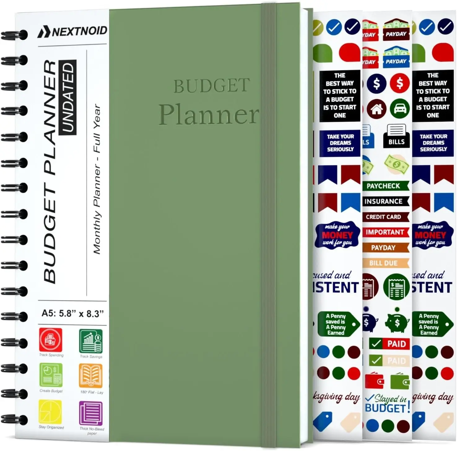 Budget Planner & Bill Organizer - 12 Month Undated Tracker with Stickers, Debt & Savings Logs - A5 Green
Budget Planner & Bill Organizer - 12 Month Undated Tracker with Stickers, Debt & Savings Logs - A5 Green