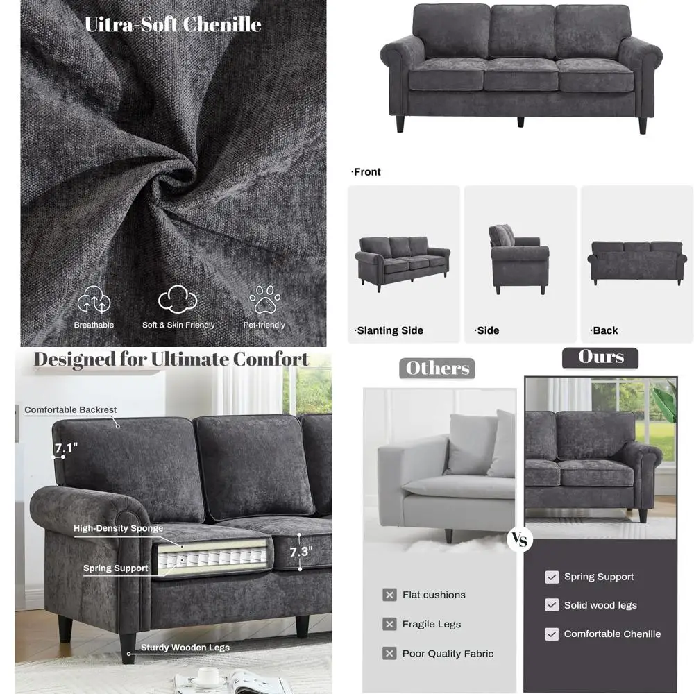 3-Seater Couch with Rolled Arms, Deep Seating, Comfortable for Living Room, Easy Assembly, Gray
3-Seater Couch with Rolled Arms, Deep Seating, Comfortable for Living Room, Easy Assembly, Gray