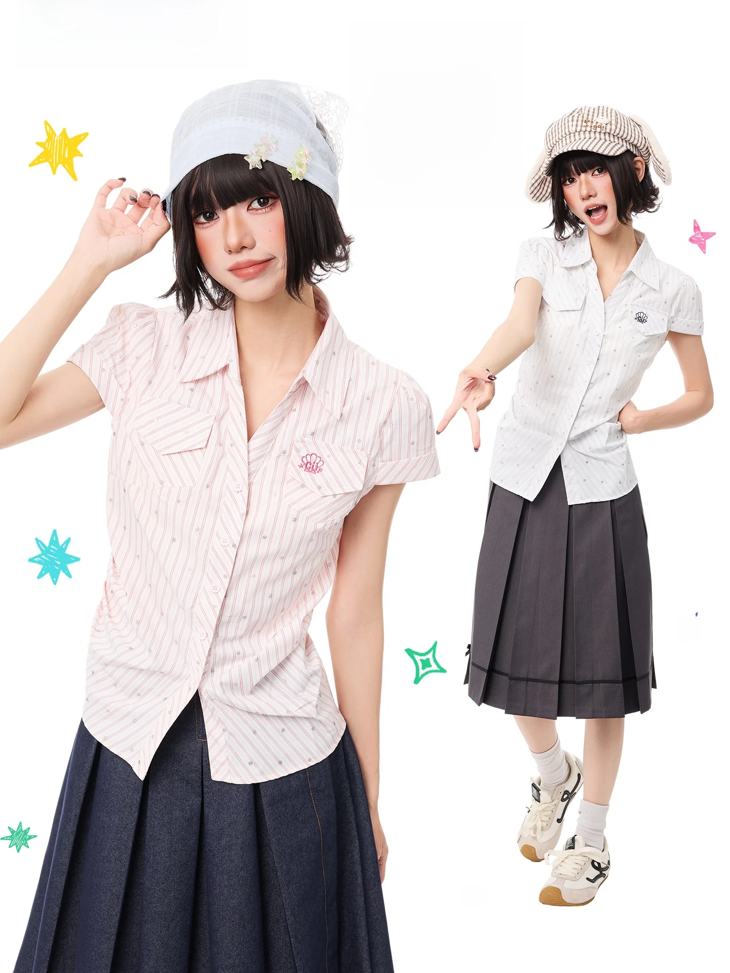 K787 Korean Lazy Style Striped Shoulder Short Sleeve Women's Shirt Y2K Polka Dot Sweet Sister Casual Fashion Slim Fit Shirt
K787 Korean Lazy Style Striped Shoulder Short Sleeve Women's Shirt Y2K Polka Dot Sweet Sister Casual Fashion Slim Fit Shirt
