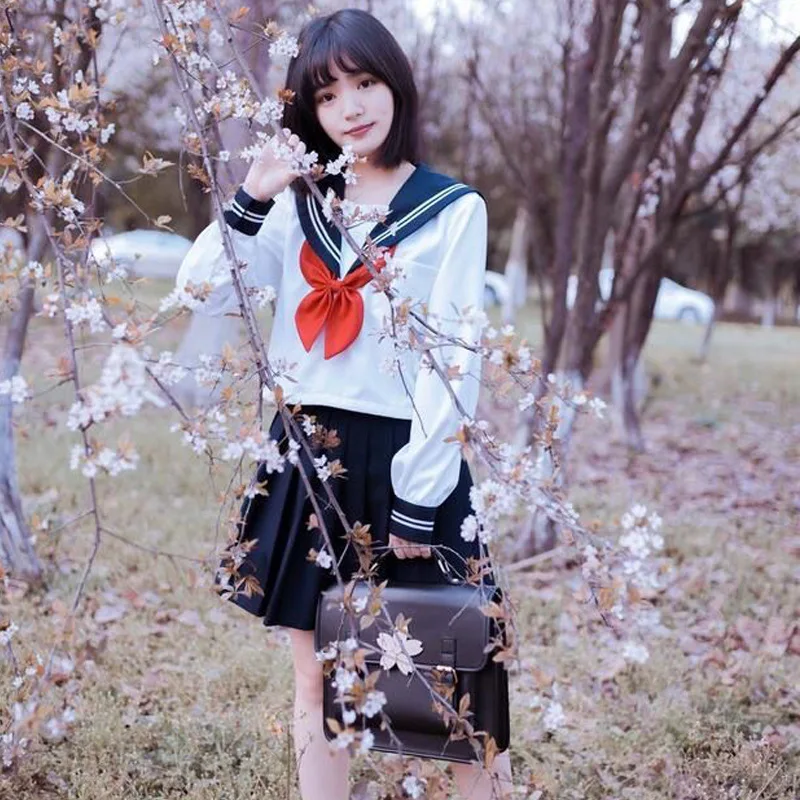 Japanese Style Orthodox Spring School Uniform White Three Books Sailor Suit Long Sleeve Student Suit JK Skirt Tooling Female Pre
Japanese Style Orthodox Spring School Uniform White Three Books Sailor Suit Long Sleeve Student Suit JK Skirt Tooling Female Pre