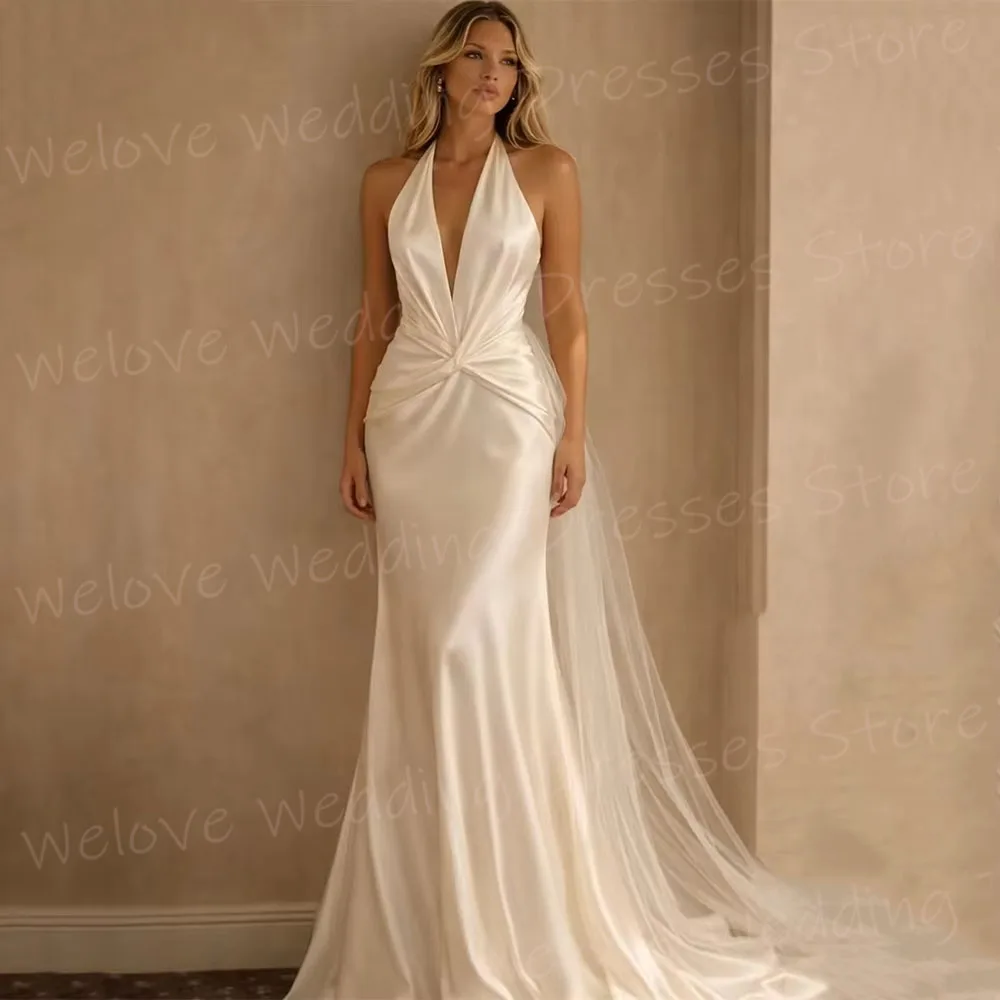 Charming Mermaid Women's Wedding Dresses Halter Neck Robe De Mariée Customized Sleeveless Backless Bride Gowns Vestido De Novia
Charming Mermaid Women's Wedding Dresses Halter Neck Robe De Mariée Customized Sleeveless Backless Bride Gowns Vestido De Novia