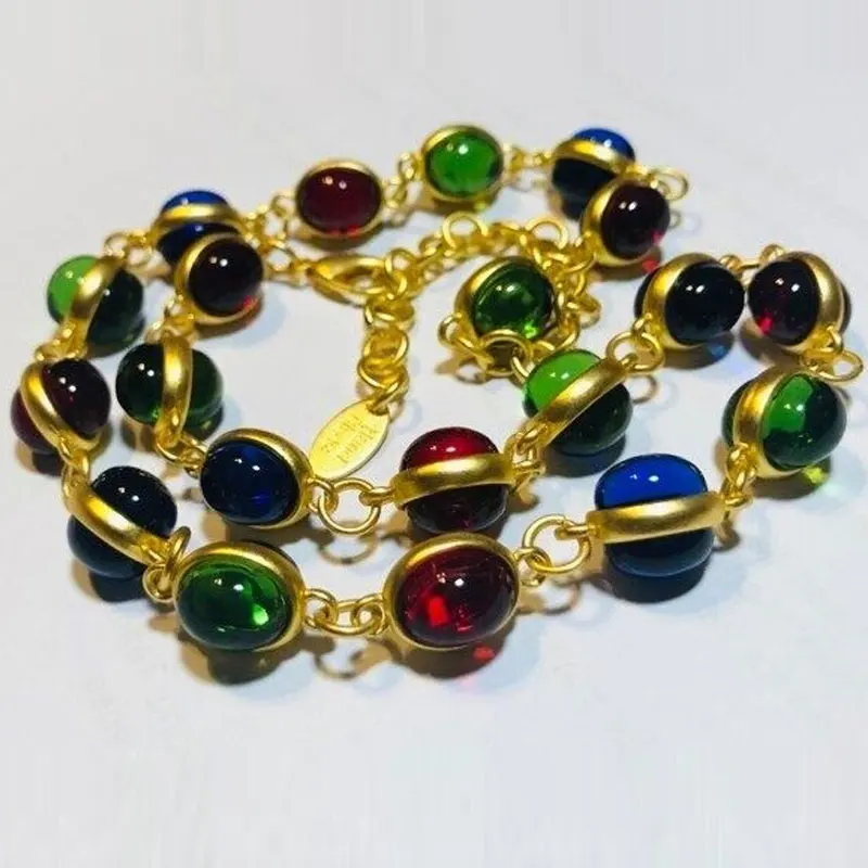 Rainbow Glass Vintage Style Long Necklace Bezel Jelly Glass Cabochons
Rainbow Glass Vintage Style Long Necklace Bezel Jelly Glass Cabochons