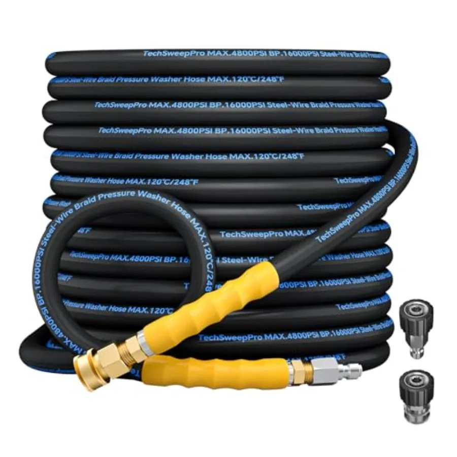 3/8" 4800PSI Pressure washer hose 50ft for cold and hot water Max 248°F with 3/8"quick connect Kink resistant Steel Wire Braide
3/8" 4800PSI Pressure washer hose 50ft for cold and hot water Max 248°F with 3/8"quick connect Kink resistant Steel Wire Braide
