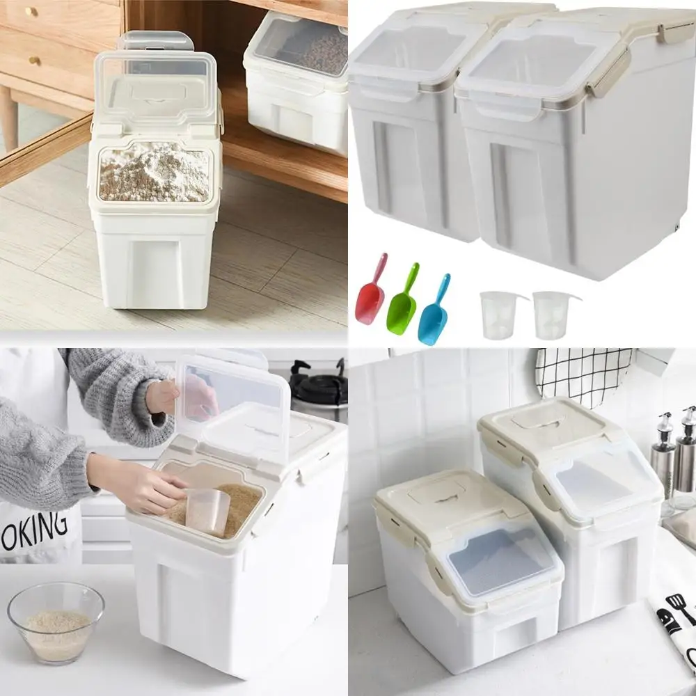 2-Pack Large Airtight Plastic Flour Storage Bins with Wheels, Seal Lock Lid, Dispenser, Measuring Cup & Scoop, Holds 50LBS
2-Pack Large Airtight Plastic Flour Storage Bins with Wheels, Seal Lock Lid, Dispenser, Measuring Cup & Scoop, Holds 50LBS