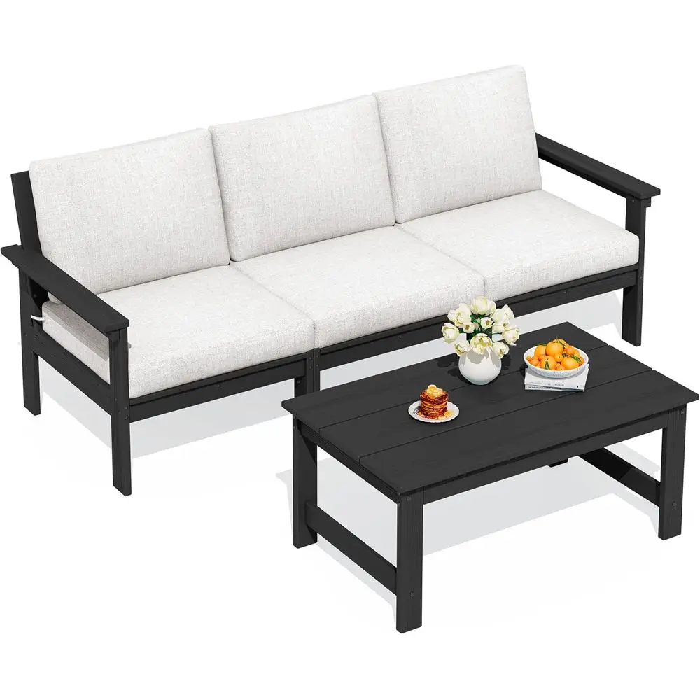 4-Piece HDPE Outdoor Sectional Sofa Set with Weather-Resistant Cushions in Black and Khaki
4-Piece HDPE Outdoor Sectional Sofa Set with Weather-Resistant Cushions in Black and Khaki