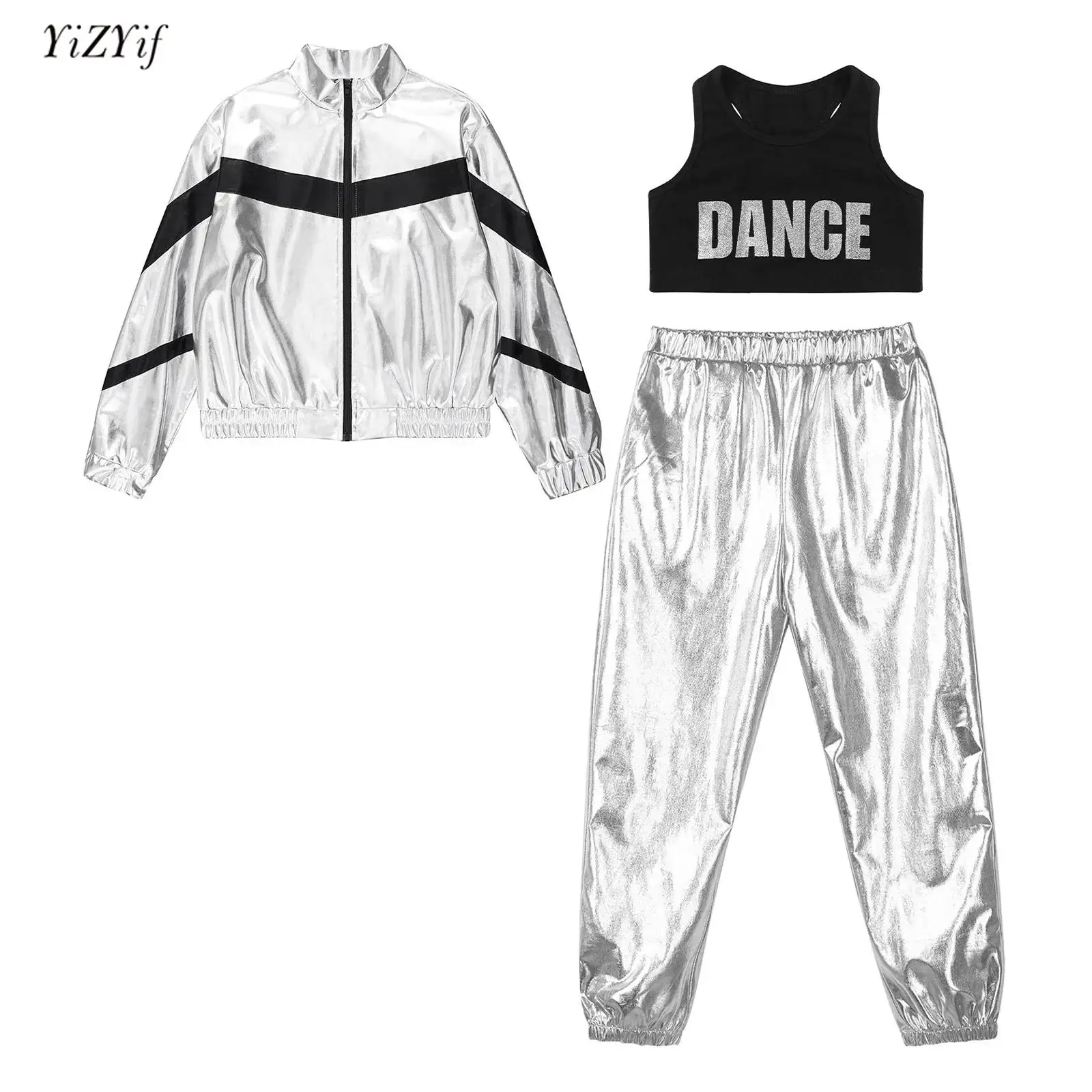 Boys Girls Hip-hop Dance Costumes Outfit Holography Long Sleeve Jacket Coat+Sleeveless Racer Back Tank Crop Top+Pants Streetwear
Boys Girls Hip-hop Dance Costumes Outfit Holography Long Sleeve Jacket Coat+Sleeveless Racer Back Tank Crop Top+Pants Streetwear