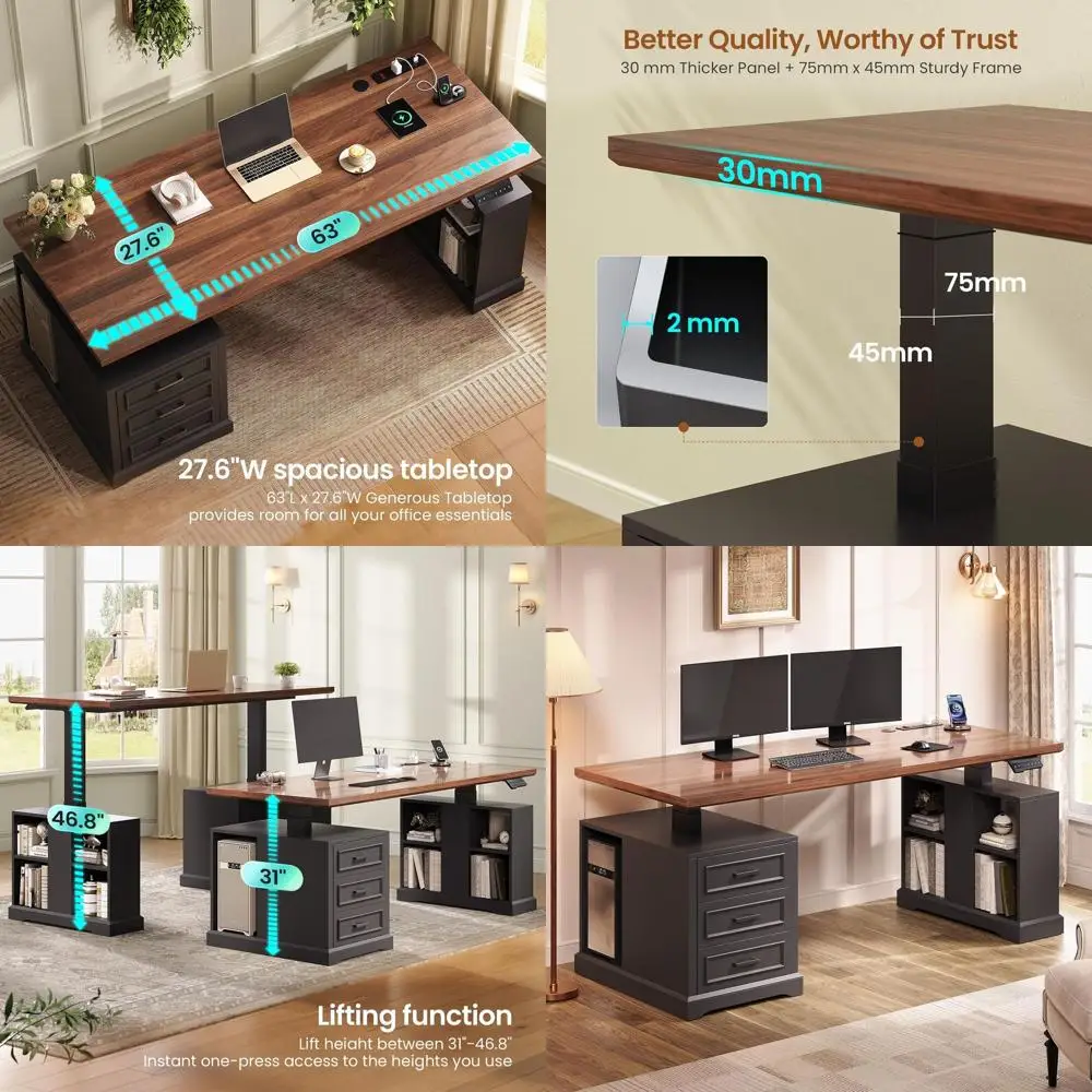 63 Adjustable Height Computer Desk with 3 Drawers, Storage Shelves, Power Outlets, Suitable for Home Office, Study, Writing - Bl
63 Adjustable Height Computer Desk with 3 Drawers, Storage Shelves, Power Outlets, Suitable for Home Office, Study, Writing - Bl