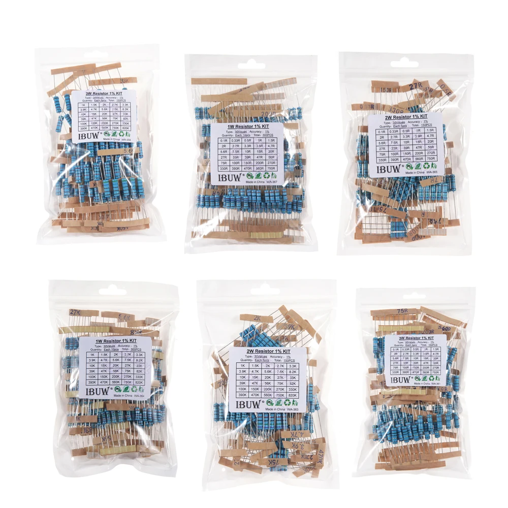 150PCS 300PCS 1/4W 1/2W 1W 2W 3W Resistance 1% Metal Film Resistor Assortment Kit Set 30Values Each 5/10PCS 1~750 1K~820K Ohm
150PCS 300PCS 1/4W 1/2W 1W 2W 3W Resistance 1% Metal Film Resistor Assortment Kit Set 30Values Each 5/10PCS 1~750 1K~820K Ohm