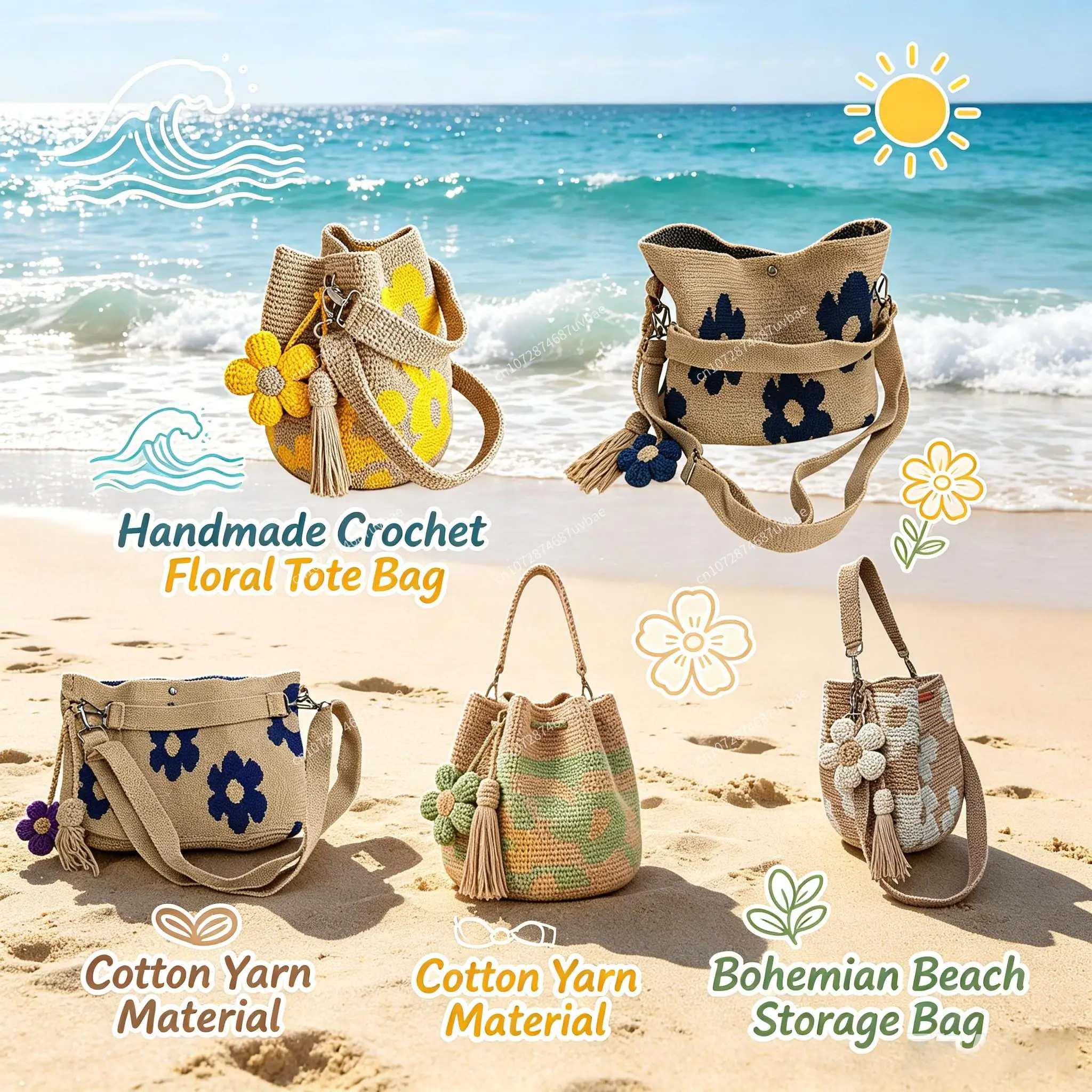 Handmade Crochet Floral Tote Bag Bohemian Style Cotton Knitted Flower Wallet Beach Storage Bag Trendy Summer Handbag Set
Handmade Crochet Floral Tote Bag Bohemian Style Cotton Knitted Flower Wallet Beach Storage Bag Trendy Summer Handbag Set