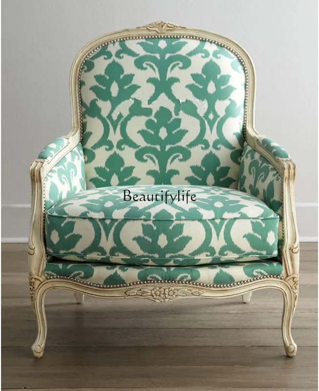 American Nordic retro old high-end printed fabric single sofa solid wood tiger chair
American Nordic retro old high-end printed fabric single sofa solid wood tiger chair