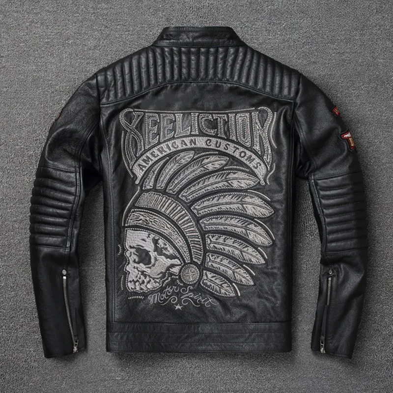 Free Shipping! Top Layer Cowhide Men's Genuine Leather Jacket With Multiple LOGO Embroidery New Motorcycle Jacket Black Coat
Free Shipping! Top Layer Cowhide Men's Genuine Leather Jacket With Multiple LOGO Embroidery New Motorcycle Jacket Black Coat