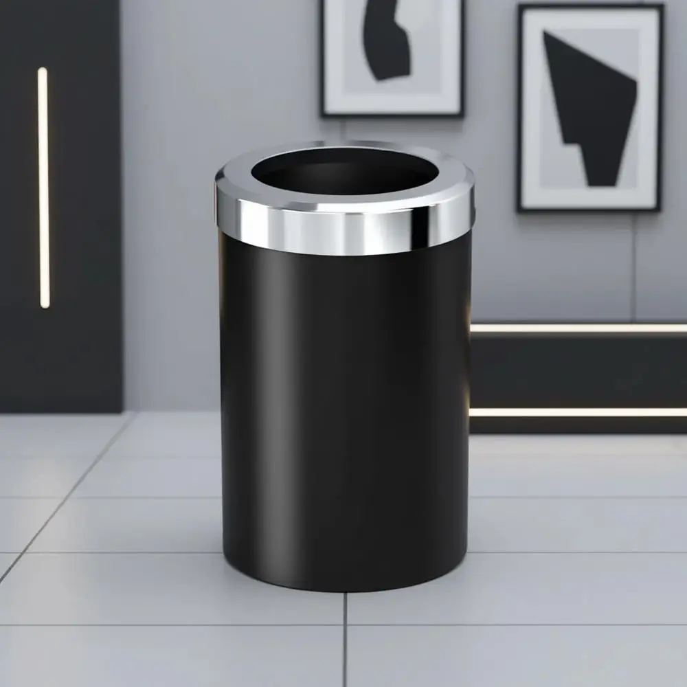 Round 3 Gallon Stainless Steel Trash Can with Lid, Matte Black and Chrome, Ideal for Bathroom, Bedroom, or Office
Round 3 Gallon Stainless Steel Trash Can with Lid, Matte Black and Chrome, Ideal for Bathroom, Bedroom, or Office