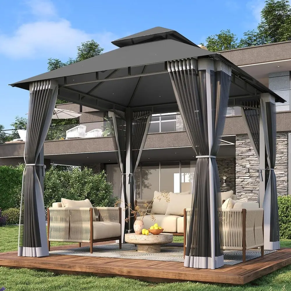 Heavy-Duty 8x8 Outdoor Gazebo with Double Roof and Mosquito Netting, Includes Wind Ropes and Expansion Bolts, Gray
Heavy-Duty 8x8 Outdoor Gazebo with Double Roof and Mosquito Netting, Includes Wind Ropes and Expansion Bolts, Gray