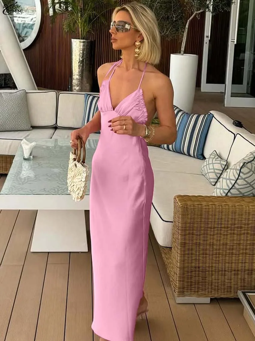 Oymimi Summer Pink Slim Dresses 2025 Woman Elegant Spaghetti Strap V-Neck Open Back Dresses Casual Straight Ankle-Length Dress
Oymimi Summer Pink Slim Dresses 2025 Woman Elegant Spaghetti Strap V-Neck Open Back Dresses Casual Straight Ankle-Length Dress